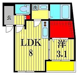 ルピナス北松戸 1LDKの間取図画像