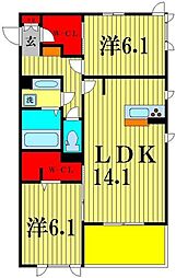 リシェス1 2LDKの間取図画像