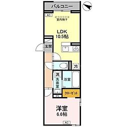 八潮市大字垳アパート 1LDKの間取図画像