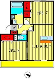 ボヌールおおたかの森1 2LDKの間取図画像