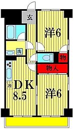 アルデール三郷C棟 2DKの間取図画像