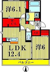 リヴェール南流山D 2LDKの間取図画像