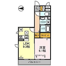 オークリーフ三郷B 1LDKの間取図画像