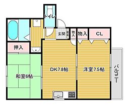 ベルフラワー 2DKの間取図画像