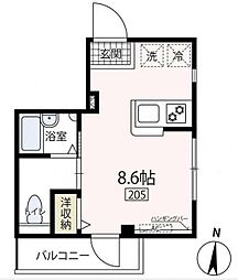 アイリー中原 2階1Kの間取り