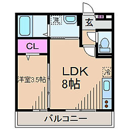 グランシャリオ 1階1LDKの間取り