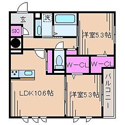 パラカント 2LDKの間取図画像