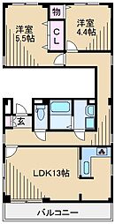 フロレスタ大倉山壱番舘 2LDKの間取図画像