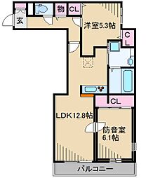 アピソ・ソレイユ 2LDKの間取図画像