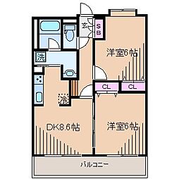 リベルタ港北 2DKの間取図画像