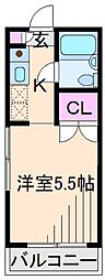 フローラ大倉山 1Kの間取図画像