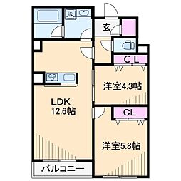 Moana Court 2LDKの間取図画像