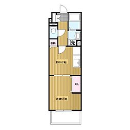 エヴァーグリーン新羽 1DKの間取図画像