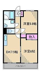 ベルコート日吉2 2DKの間取図画像