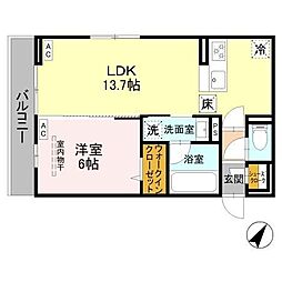 サザンクロス綱島A 1LDKの間取図画像