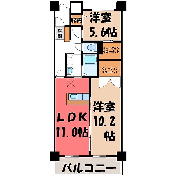 カーサ ソレアード ｜栃木県宇都宮市西川田本町4丁目(賃貸マンション2LDK・7階・63.36㎡)の写真 その2