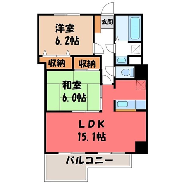 サンポワール宇都宮 ｜栃木県宇都宮市下川俣町(賃貸マンション2LDK・3階・59.27㎡)の写真 その2