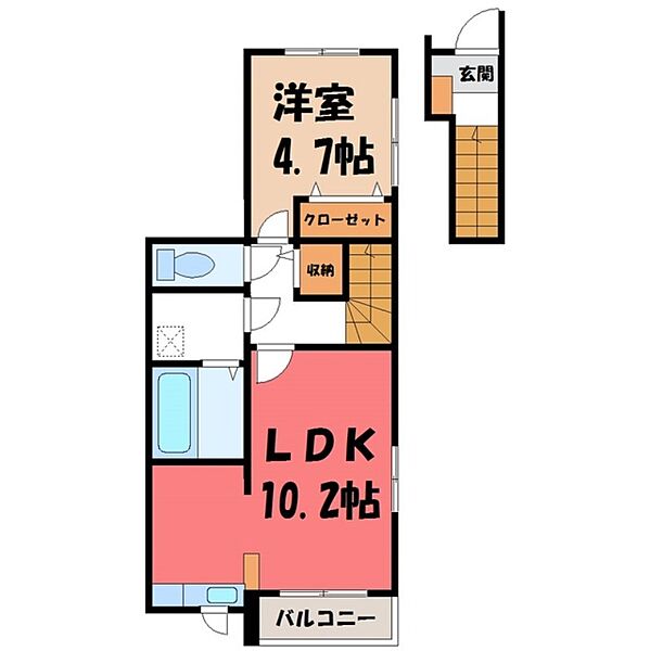 StarSweet 7th ｜栃木県宇都宮市花房2丁目(賃貸アパート1LDK・2階・44.11㎡)の写真 その2