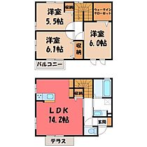 ハーベストコート D  ｜ 栃木県宇都宮市簗瀬町（賃貸テラスハウス3LDK・1階・79.48㎡） その2