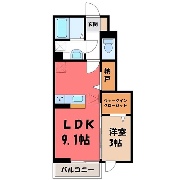 メゾンド・ファルケ B ｜栃木県宇都宮市西川田町(賃貸アパート1LDK・1階・33.36㎡)の写真 その2