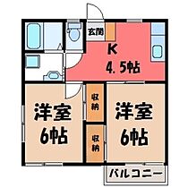 コーポカトウ A  ｜ 栃木県宇都宮市西川田本町4丁目（賃貸アパート2K・2階・36.30㎡） その2