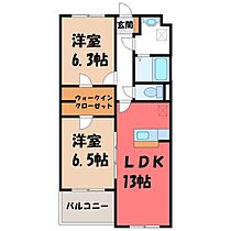 グランフォレスト B  ｜ 栃木県宇都宮市針ケ谷町（賃貸マンション2LDK・1階・62.47㎡） その2