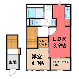 デュランダル．West 2階1LDKの間取り