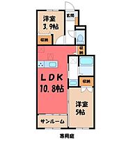 ディアコート冨士山 B  ｜ 栃木県河内郡上三川町大字上三川（賃貸アパート2LDK・1階・50.04㎡） その2