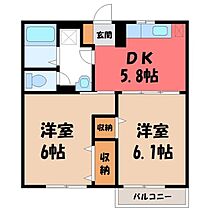 エコーハイツ B  ｜ 栃木県下野市医大前4丁目（賃貸アパート2K・1階・42.23㎡） その2