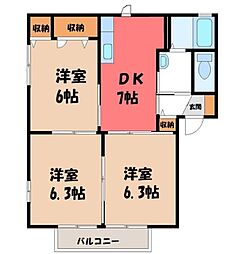 タウンハイツ・東峰C 3DKの間取図画像