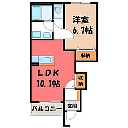 グランディール・E 1階1LDKの間取り