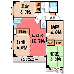 アルファーレジデンス簗瀬 3SLDKの間取図画像