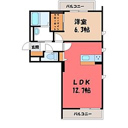 プレジール西原 1LDKの間取図画像