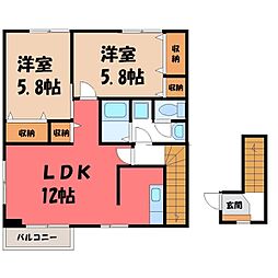 モダンピープルB 2LDKの間取図画像