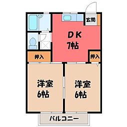 ハイビレッヂ篠崎 2DKの間取図画像