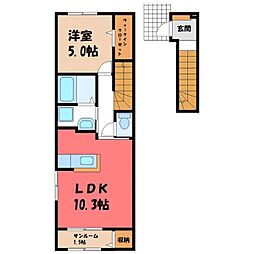 宇都宮市下岡本町アパート 1LDKの間取図画像