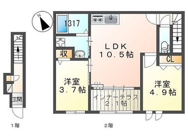 コントレイル糸引 203｜兵庫県姫路市継(賃貸アパート2LDK・2階・52.58㎡)の写真 その2