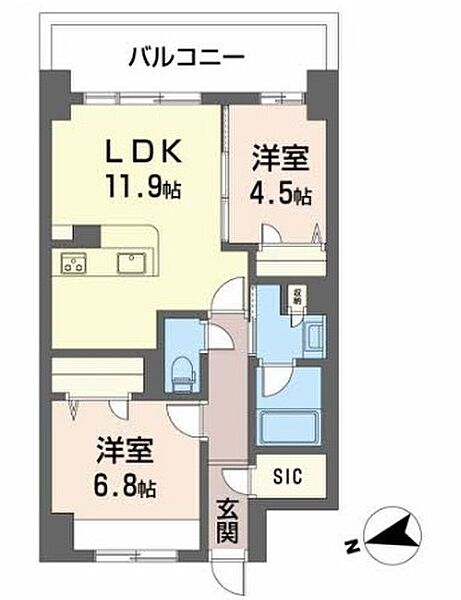 ケイマン 206｜兵庫県姫路市東延末1丁目(賃貸マンション2LDK・2階・57.06㎡)の写真 その2