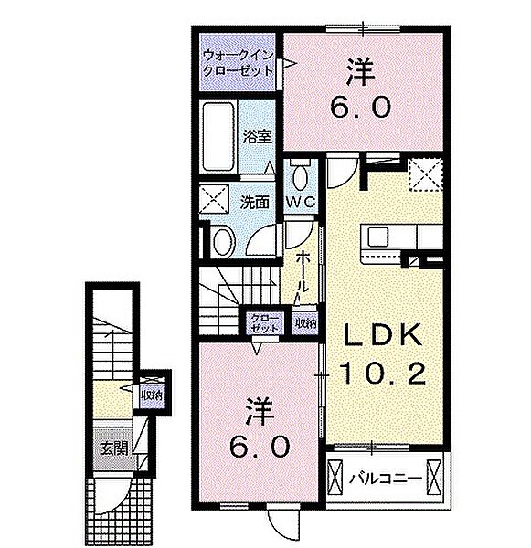 プルミエル B204｜兵庫県姫路市網干区津市場(賃貸アパート2LDK・2階・56.58㎡)の写真 その2