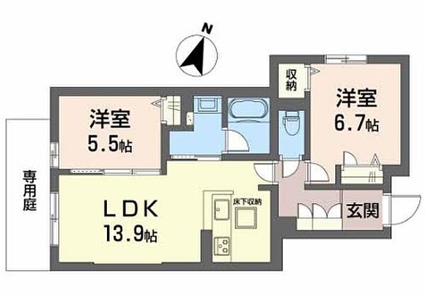 エクセレントガーデンヒルズ B102｜兵庫県神戸市垂水区桃山台2丁目(賃貸アパート2LDK・1階・60.43㎡)の写真 その2