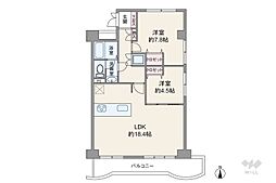 グリーンタウン茨木6番館 2LDKの間取図画像