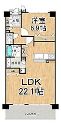 Fステージ鹿児島中央壱番館 1LDKの間取図画像