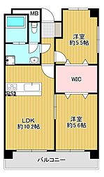 小倉スカイマンション天神島 2LDKの間取図画像