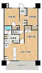 グランドパレス黒崎マークスタワー 2LDKの間取図画像