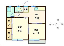 コーポアイランド 2DKの間取図画像