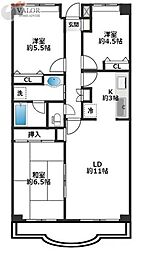 オリオンプラザ相模大野 2階3LDKの間取り