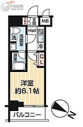 MAXIV BANDOBASHI TWIN EAST 3階1Kの間取り