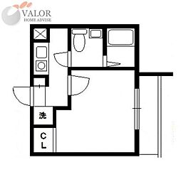 ルクール川崎 2階1Kの間取り