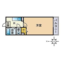 シャルマン六本松 1Kの間取図画像