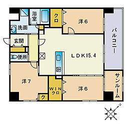 A-style六本松 3LDKの間取図画像